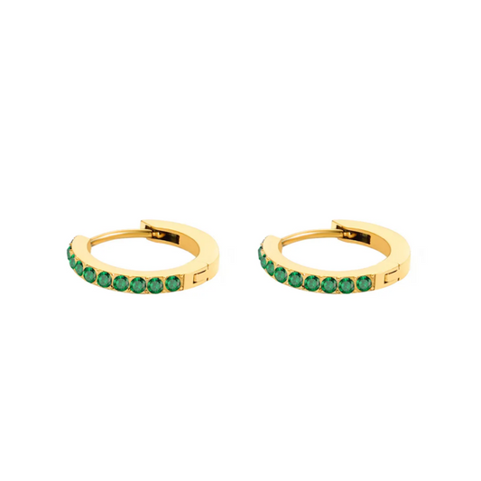 14K Gold Plated Emerald Mini Hoops