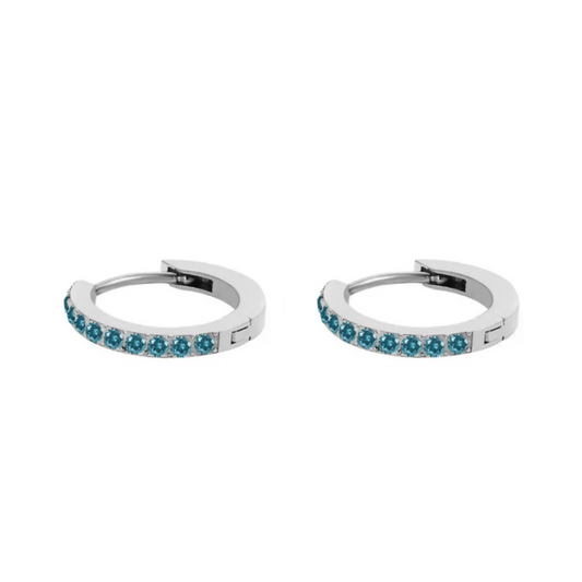 14K Silver Plated Aquamarine Mini Hoops