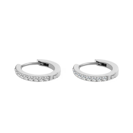 14K Silver Plated Crystal Mini Hoops