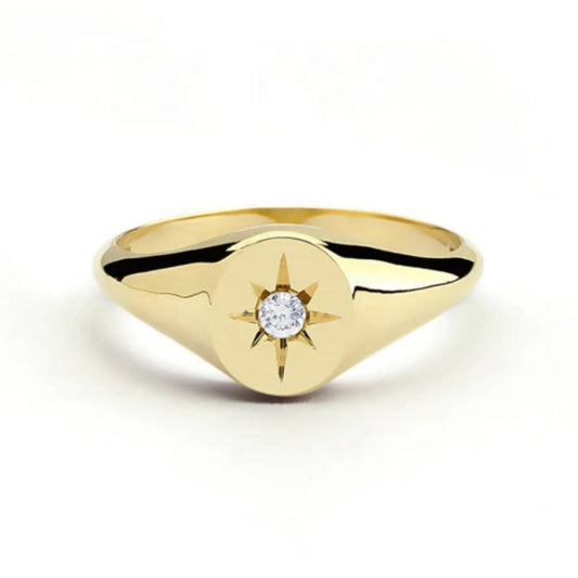 Bold 18K Gold Plated Sparkle Signet Ring