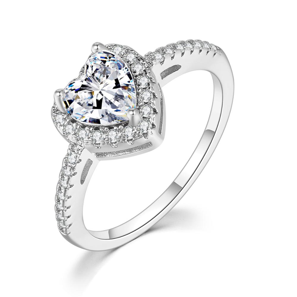 18k White Gold Plated Sparkle Heart Ring