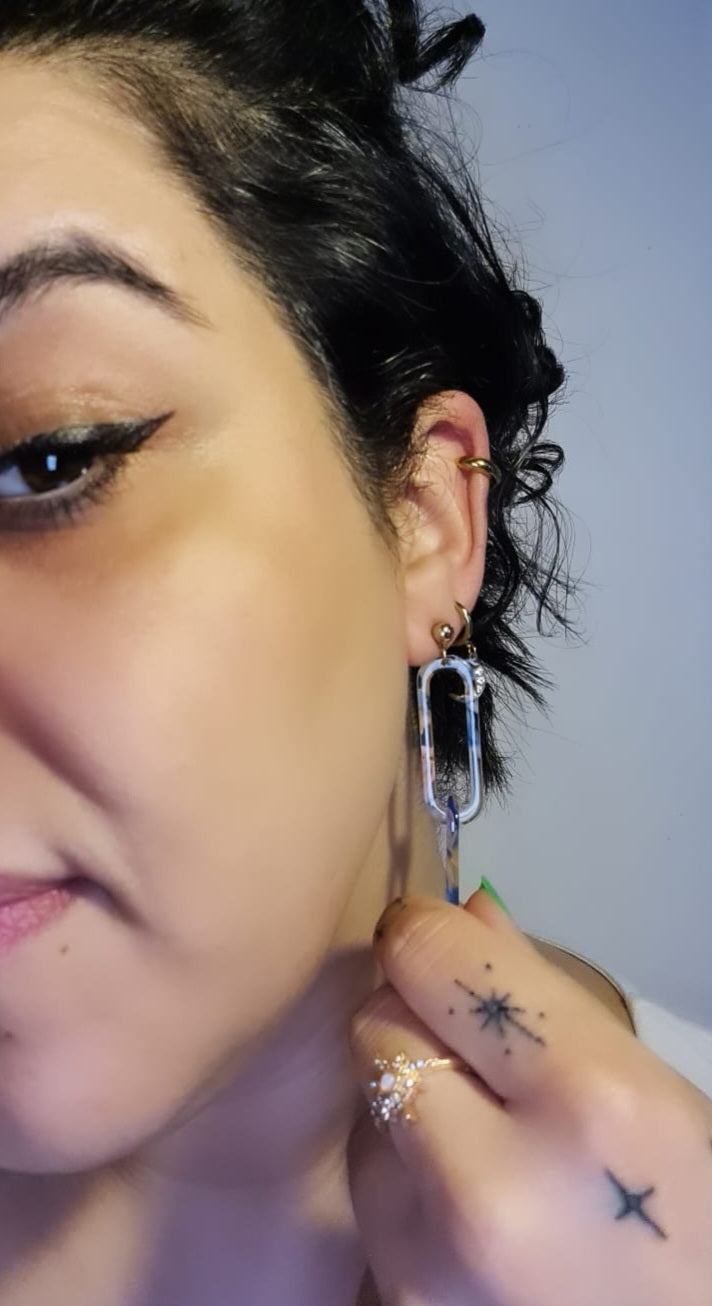 Upcycled Blue Rose Link Resin Drop Earrings