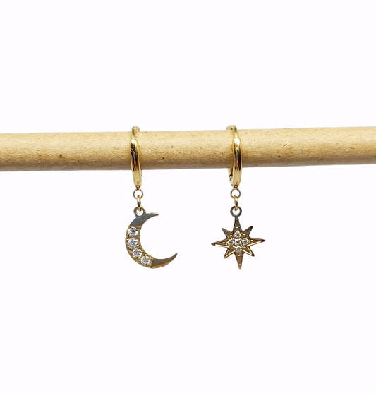 Gold Plated Celestial Moon and Star Earrings