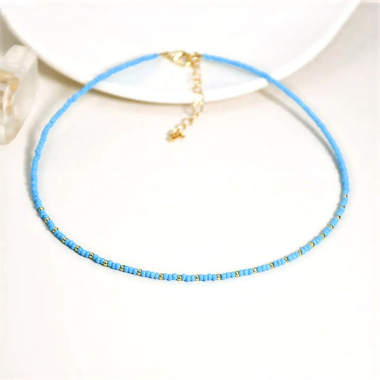 Handmade Pretty Blue Crystal Miyuki Beaded Necklace