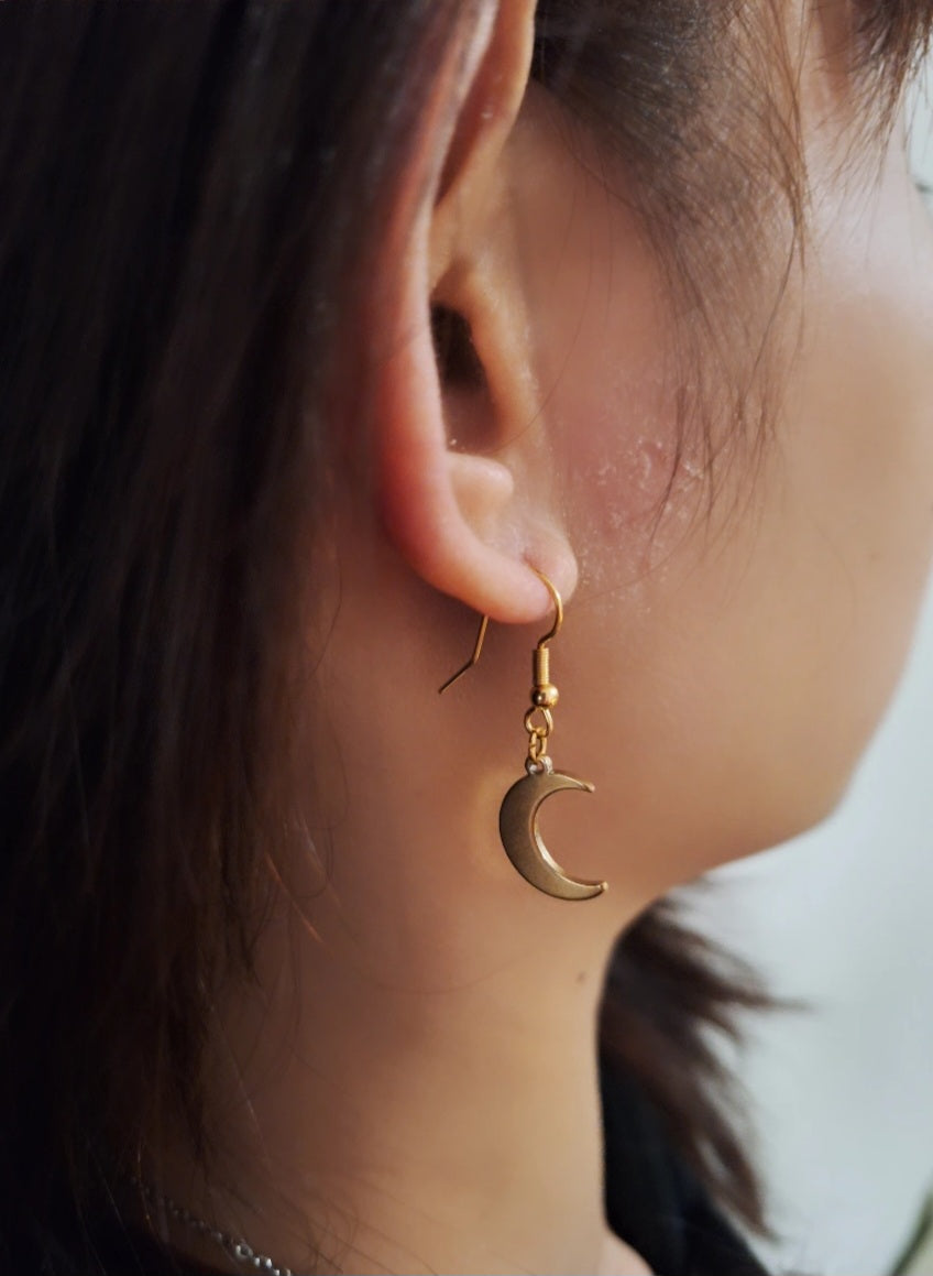 Gold Plated Celestial Moon Drop Earrings