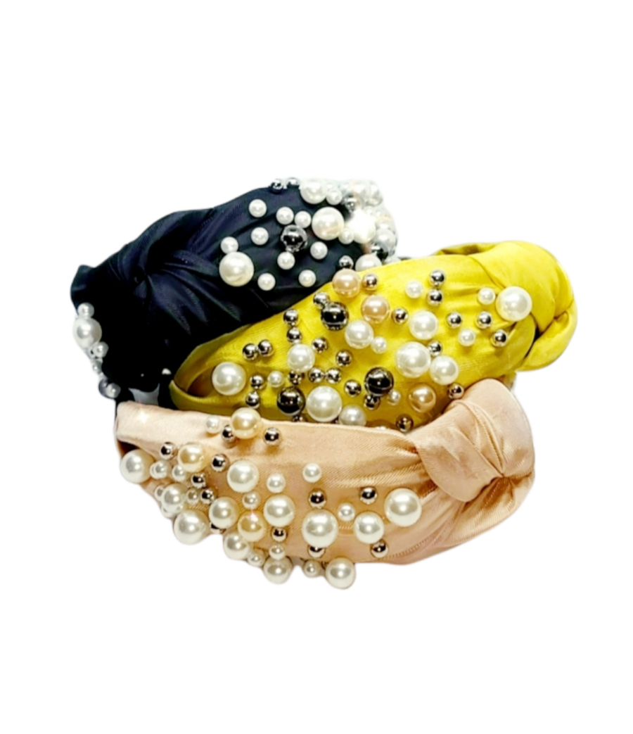 Beautiful Pearl Cluster Mustard Headband