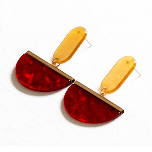 Recycled Half Moon Red & Orange Resin Drop Earrings