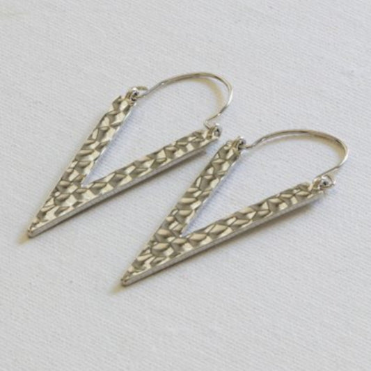 Recycled Silver Plated Texture Triangle Earrings