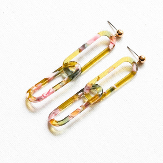 Upcycled Yellow Rose Link Resin Drop Earrings